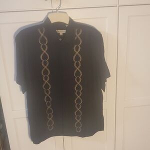 Elegant Vintage Black Button Down Shirt with Embroidered Design